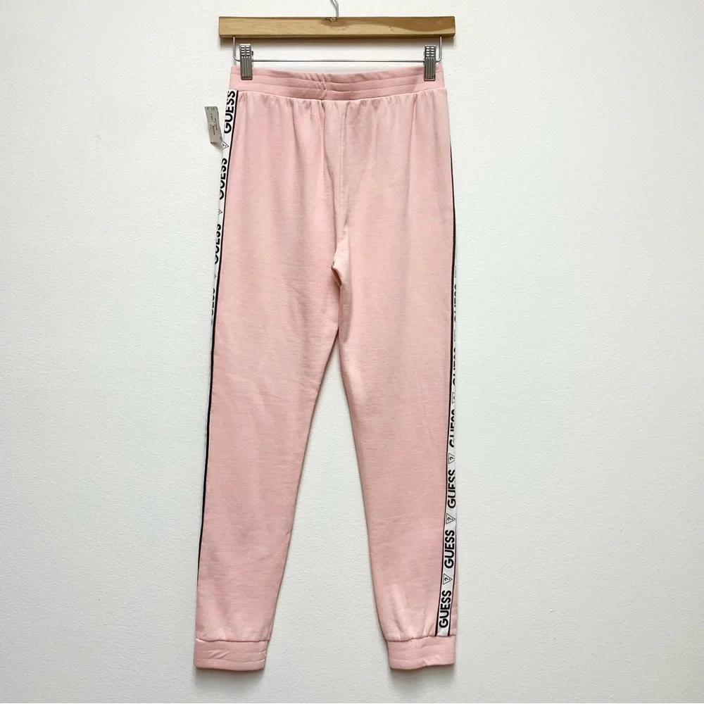Guess Jogger‎ Sweatpants Girls Size Large 14 Pink Side Stripe Logo NEW